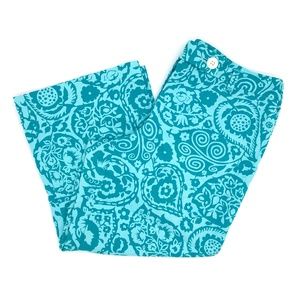 Ann Taylor Floral Turquoise Blue Capri Pants 12